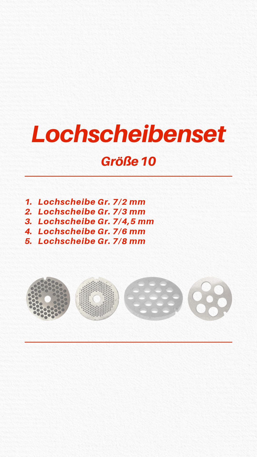 Lochscheibenset Größe 10 für Fleischwolf Modell 863