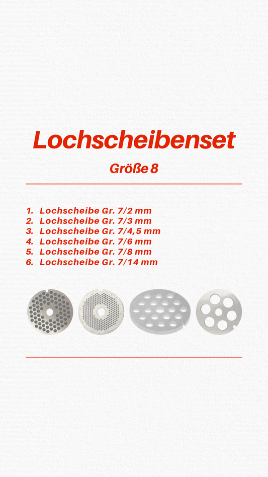 Lochscheibenset Größe 8 (Passend für Elektro-Fleischwolf Modell 885)