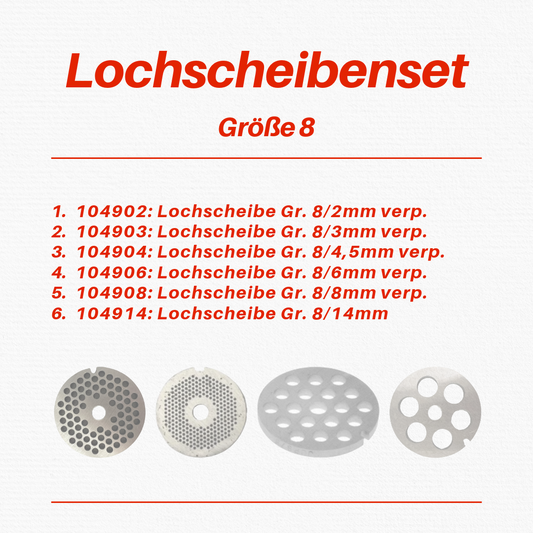 Lochscheibenset Größe 8 (Passend für Elektro-Fleischwolf Modell 885)